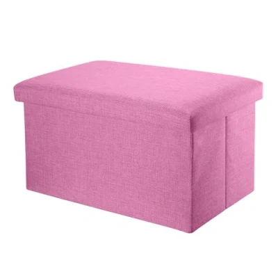 Imagen de INTIRILIFE Puff Baúl Plegable 78x38x38 cm in Rosa Cereza Taburete Almacenaje Tapizado de Textil Tela Óptica Lino per Almacenamiento y Reposapiés Asiento Silla Tejido Banqueto