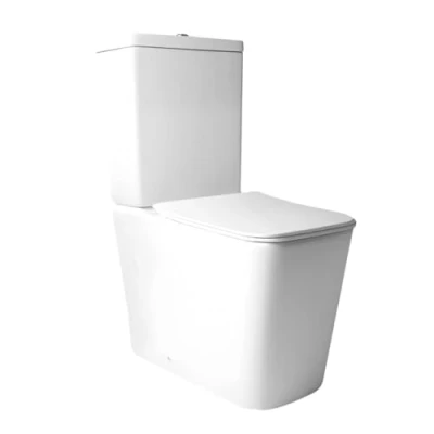 Imagen de Inodoro Completo WC con Sistema Rimless Antibacterias Vater Baño Tapa Dura Extrafina Amortiguada Salida Dual Eficiente Ahorro de Agua para Hogar Blanco
