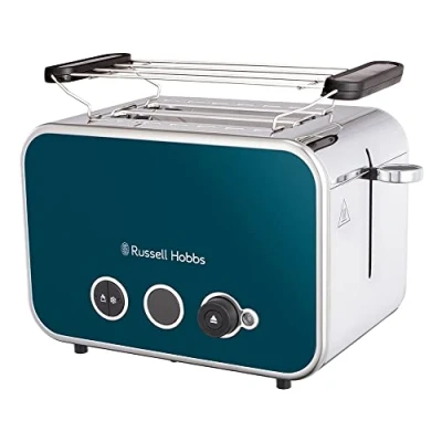 Imagen de Russell Hobbs Tostadora Distinctions, 2 Ranuras Cortas y Anchas, Tostador para Rebanadas, Calienta panecillos, Función Cancelar, Recalentar Descongelar, Acero Inoxidable, Azul, 26431 56