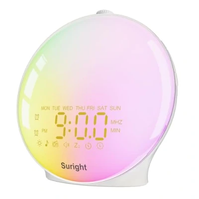 Imagen de Despertador de Luz,Despertador Amanecer, Wake Up Light Simulación Atardecer y Amanecer con Radio, 15 Sonidos Naturaleza, 2 Alarmas, Función Snooze, 18 Luces Colores, 20 Brillo