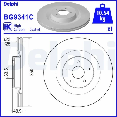 Imagen de DELPHI BG9341C Disco de freno 350 25 5 ventilado revestido altamente carbonizado sin cojinete rueda, anillo sensor ABS FORD: FOCUS 3