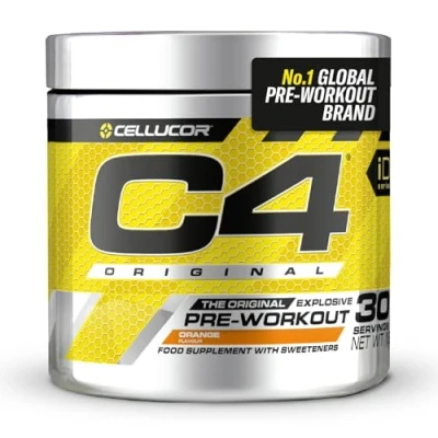 Imagen de C4 Original Suplemento en polvo para preentrenamiento Naranja Bebida energética antes de entrenar 150 mg cafeína + beta alanina monohidrato creatina 30 raciones
