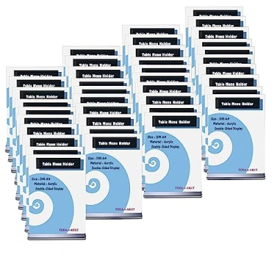 Imagen de TUKA 40x A4 Menu Soporte Doble Cara, Forma de T con Base, Soportes Sobremesa para Carteles, Menús, Promociones, Porta Carteles. Expositor Mesa, Acrílico Transparente, Vertical TKD8205
