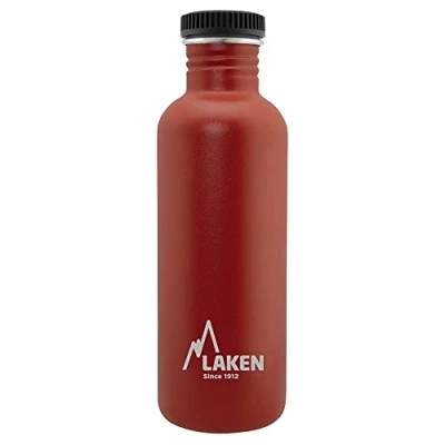 Imagen de LAKEN Botella de Agua Acero Inoxidable (1L Rojo) con Tapón Basic Para Niños y Adultos/Para Gimnasio Deportes Reutilizable Reciclable