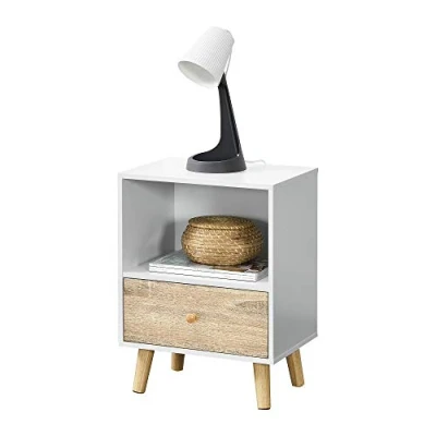 Imagen de [en.casa] Mesa de Noche con Cajón y Compartimiento Sundsvall 54 x 40 30 cm Mesita Mesilla café Auxiliar Armario para Almacenar Blanco Efecto Madera