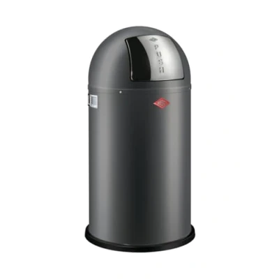 Imagen de WESCO Pushboy Cubo de basura en color grafito mate, chapa acero con recubrimiento polvo, 50 litros volumen, gran tapa inoxidable, recipiente interior extraíble