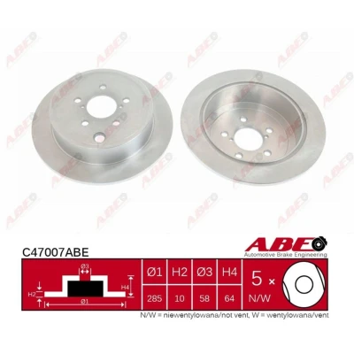 Imagen de ABE C47007ABE Disco de freno Eje trasero 286 10 5 58 macizo SUBARU: Legacy 5, Forester III, Impreza III Hatchback, TOYOTA: GT86 Coupé