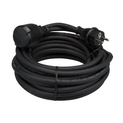 Imagen de Perel Cable de extensión, H05RR F 3G2.5, 10 m, 16 A/230 V, 3680 W, Tipo E/F, IP44, Caucho, Negro