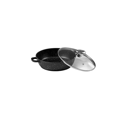 Imagen de Olla de cocción lenta Facon piedra con tapa vidrio/hierro fundido aluminio negro 24 cm PRADEL, Mango antiguo