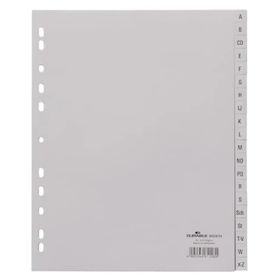 Imagen de Durable 652010 Registro con lengüetas en relieve de la a Z, 20 piezas, perforación universal, sobredimensionado, gris