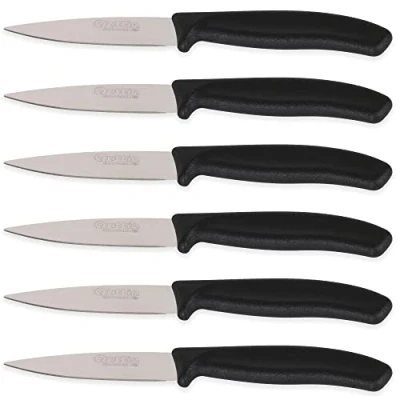 Imagen de Quttin Cuchillo Pack de 6 Cuchillos Uso Diario. Juego Pelador. Mango Negro Resistente y Duradero. Apto para Carne, Pelador, Cocina, Mesa. Set Piezas