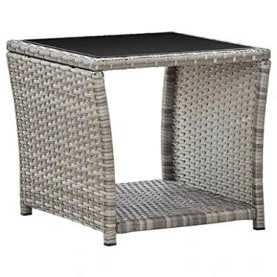 Imagen de vidaXL Mesa de Centro Mesita al Aire Libre Patio Balcón Café Merienda Rectangular Mueble para Exterior Terraza Ratán Sintético Vidrio Gris