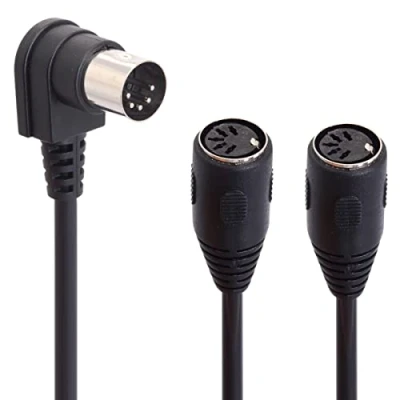 Imagen de Adaptador de Cable Midi 5 Pines DIN Y Splitter Midi, 90 Grados ángulo Recto Macho a Doble Audio extensión 2 Hembra para Teclado Piano eléctrico