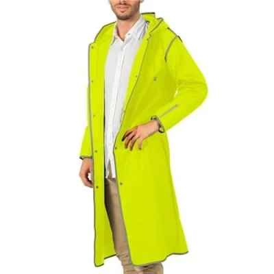 Imagen de PERLETTI Chubasquero Hombre Mujer Ligero y Reutilizable Impermeable Resistente al Agua Ropa de con Detalles Reflectantes Capucha Botones (M, Amarillo Fluo)