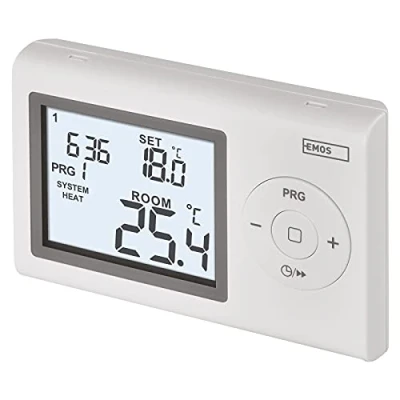 Imagen de EMOS Termostato digital de pared programable para sistemas calefacción y refrigeración, termostato/regulador temperatura ambiente con protección contra heladas, cable montaje en superficie,