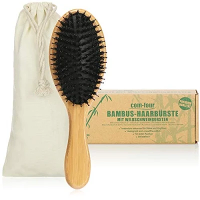 Imagen de COM FOUR® Cepillo para el cabello de bambú Premium, multiusos hecho madera sostenible y cerdas jabalí (1 pieza pelo jabalí)