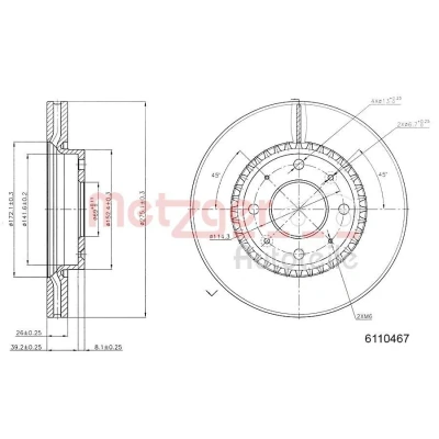 Imagen de METZGER 6110467 Disco de freno Eje delantero 275 26 4 114,3 ventilación interna barnizado, Lijado en cruz KIA: Cerato Hatchback, Berlina