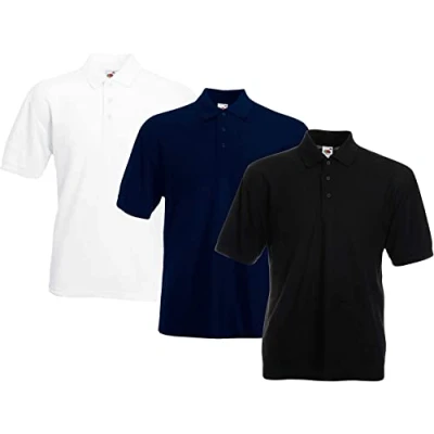 Imagen de Fruit of the Loom Polo para hombre 65/35, 1 blanco, negro, azul marino, XL (3 unidades), White/Black/Navy,