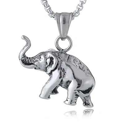 Imagen de DonDon Collar 52 cm con Colgante Elefante de Buena Suerte Acero Inoxidable para Hombres en Bolsa Terciopelo