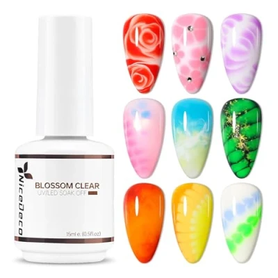 Imagen de Nicedeco Esmaltes Semipermanentes para Uñas Blossom Gel Soak Off UV LED De Transparente Blooming Flores Desiños Nail Art 15ml