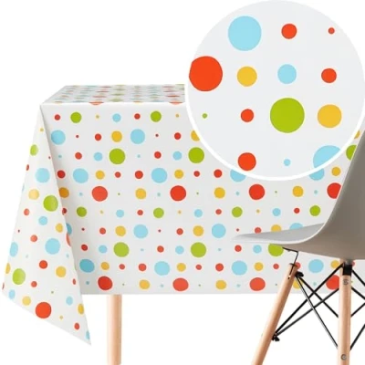 Imagen de KP Home Mantel Hule Mesa Rectangular 300x140 cm PVC Vinilo para hasta 10 Asientos Plastico Impermeable Cubierta de Plástico, Patrón Colores Lunares niños