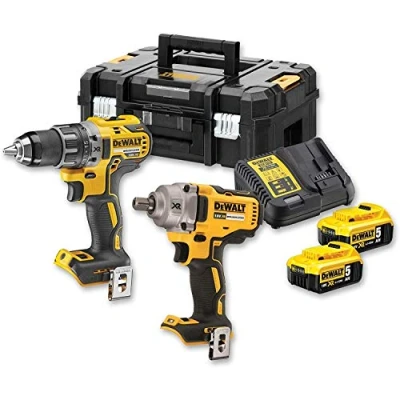 Imagen de DEWALT DCK2077P2T Juego de Taladro Destornillador (DCD791), Llave Impacto (DCF894), Batería litio 18 V (2 baterías 5 Ah) y Maletín TSTAK II