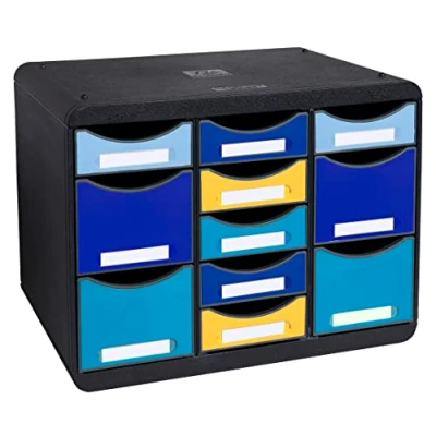Imagen de Exacompta Ref. 3137202D STORE BOX multi 1 caja de 7 cajones finos y 4 altos Dimensiones externas: profundidad 27 x ancho 35,5 altura 27,1 cm formato horizontal BeeBlue a juego
