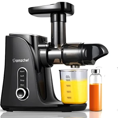 Imagen de AMZCHEF Licuadora para Verduras y Frutas con 2 Modos de Velocidad Prensado en Frio Función Inversa Extractor Zumos Botella Portátil Tazas Negro Juicer