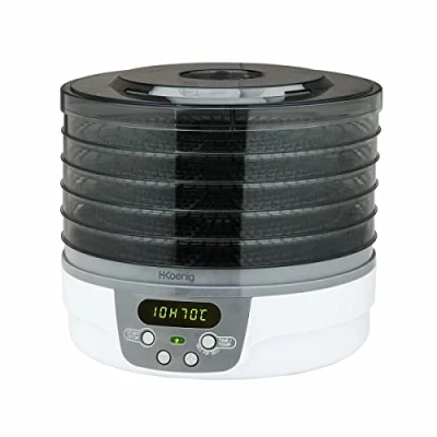Imagen de H.Koenig DSY700 Deshidratador de Alimentos, 250 W, 5 Bandejas Extraíbles, Termostato Ajustable, Temporizador hasta 48 Horas, Blanco, Plástico