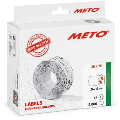 Imagen de Etiquetas Meto para etiquetadoras manuales (26x16 mm, 2 líneas, blanco, 12.000 unidades, adherencia permanente, Meto, Contact, Sato, Avery, Tovel, Samark, etc.)