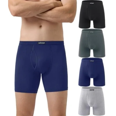 Imagen de wirarpa Calzoncillos Tipo Bóxer de Modal para Hombre Ropa Interior elástica Uso Diario Paquete 4 Unidades Negro, Gris Oscuro, Azul cáñamo Talla L