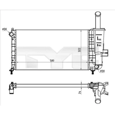 Imagen de TYC 709 0026 R Radiador, refrigeración del motor 580 322 23 Aletas unidas mecánicamente FIAT: Punto II Hatchback