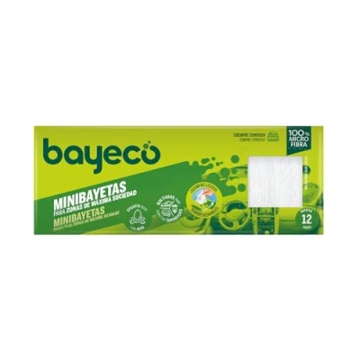 Imagen de Bayeco Minibayetas 100% Microfibra Semidesechables y Multiusos Fuertes absorbentes Máxima limpieza solo con agua Práctico cómodo dispensador 1 Pack 12 unidades
