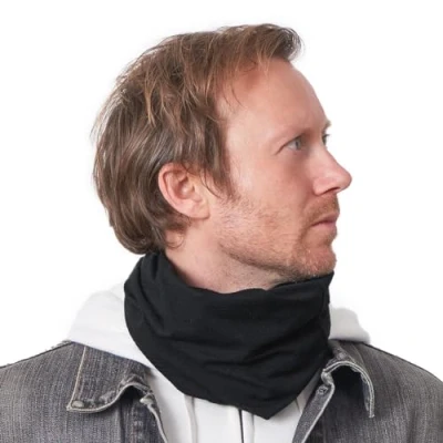 Imagen de Braga Cuello Hombre Forrado De Algodón Orgánico, Gorro Turbante Para Mujer, Calentador Nariz Esquí Invierno Y Cinta Cabeza Moto Multiusos Negro