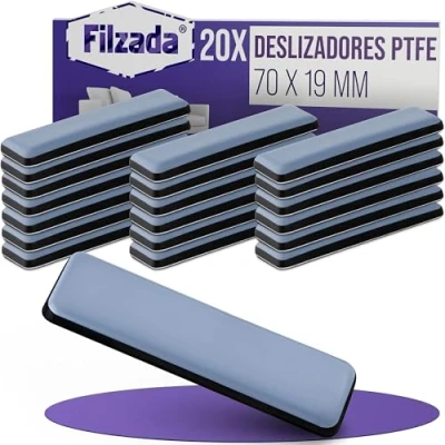 Imagen de Filzada® 20x Almohadillas de Teflón para Muebles Autoadhesivo 70 x 19 mm (Cuadrado) Deslizadores Profesionales Muebles/Deslizadores alfombras PTFE (Teflón)