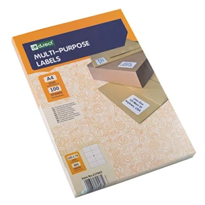 Imagen de D.RECT etiquetas adhesivas universales (105x74mm en A4) Autoadhesivas imprimibles 100 hojas Paquete de 8 Hoja 800 piezas Blanco