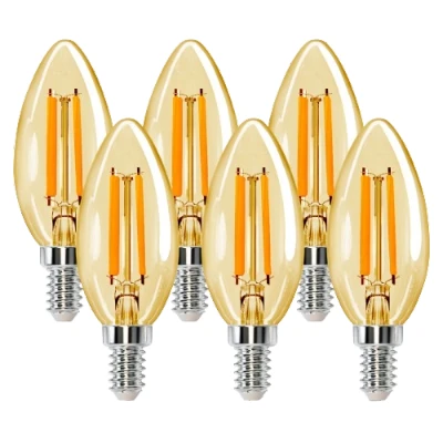 Imagen de Aigostar Bombilla LED vela Edison, 6W Equivalente a 51W, Casquillo Fino E14, Luz Cálida 2200K, 660 Lúmenes, Vintage Decorativa C35 de Filamento, No Regulable, Cristal ámbar, Pack 6
