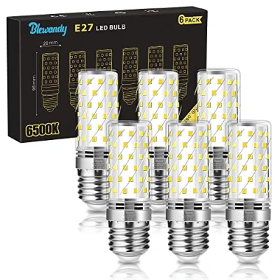 Imagen de Bombilla LED E27 12W, Equivalente a Lámpara Halógena de 100W, Luz Blanca Fría 6500K, 1200LM Maíz Bombillas, 360 Ángulo Haz, No Regulable Paquete 6