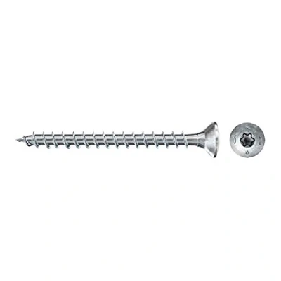 Imagen de fischer Dresselhaus Power Fast II 670007 Tirafondos (500 unidades, 3,0 x 20 mm, cabeza avellanada con estrella interior TX, rosca completa, galvanizada), color azul