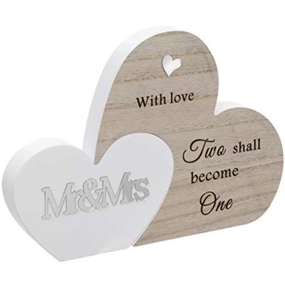 Imagen de Maturi Placa de Doble corazón para Regalo sentimiento Mr and Mrs, Madera, marrón, 23 x 16 2 cm