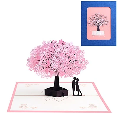 Imagen de 3D Emergente Felicitación Tarjeta, Rosa Cerezo Flor Tarjeta Hecha Mano, con Sobre, para Aniversario de Boda, Regalo Cumpleaños, Graduación