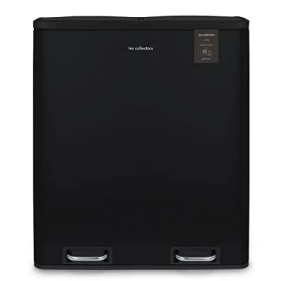 Imagen de Les Collectors N910, Papelera de Reciclaje, 2 Cubos 30litros, Removibles, 60L, Cierre Silencioso, Acero Inoxidable, Negro Mate