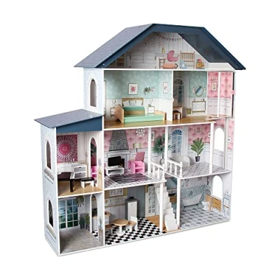 Imagen de DEQUBE Casa de muñecas Madera Casita Juguete 4 Pisos Mansión para con decoración Diferente y cuidada en Cada Estancia 17 Accesorios Tamaño 135X36X128 cm (913D00016)