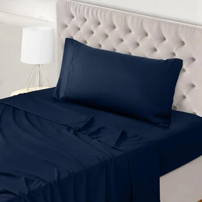 Imagen de Utopia Bedding Juego de Sabanas 3 Piezas 90x190 Poliéster Microfibra Cepillada Sábana Bajera, Plana y 1 Funda Almohada 50x75 (Cama 90, Azul Marino)