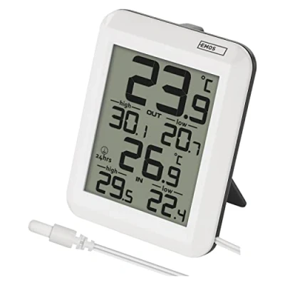Imagen de EMOS Termómetro digital para exteriores con sensor de cable 0,9 m y función memoria 24 h, C/F, funciona pilas