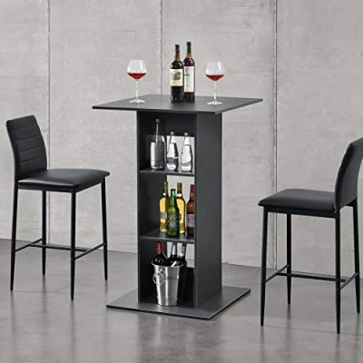 Imagen de [en.casa] Mesa de Bar Bistro Elegante 70 x 110 cm Alta Cocina Barra integrada para Bebidas con 3 Estantes Gris Oscuro