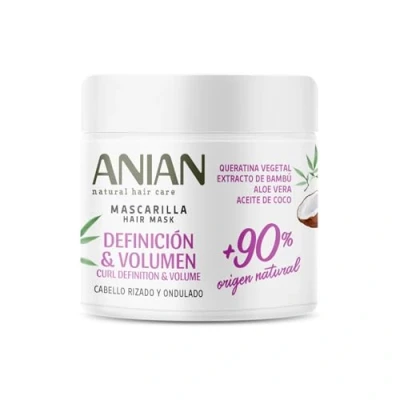 Imagen de ANIAN Mascarilla de Pelo Definición y Volumen, 350 ml, para Cabello Rizado Ondulado, Hidrata el en Profundidad, Rizos Flexibles Definidos, con Queratina, Aceite Coco Aloe Vera
