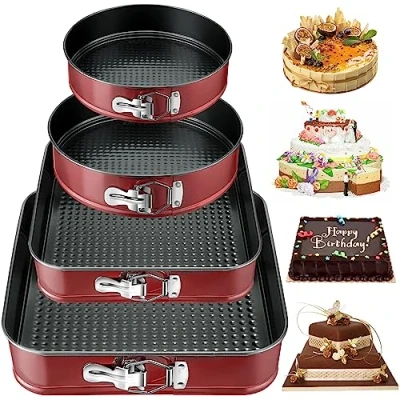 Imagen de FAMKEEP Moldes para Pasteles 4 Piezas Molde de Horno Desmontable,Moldes Fondo Desmontable,Molde Pastel Redondo ideal tartas queso y esponjas (6&quot;/ 8&quot; / 9&quot;/10&quot;)