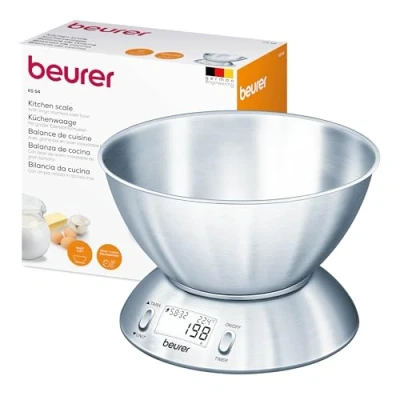 Imagen de Beurer KS54 Balanza de cocina con bol, termómetro integrado, 5 kg/1 gr, acero inoxidable