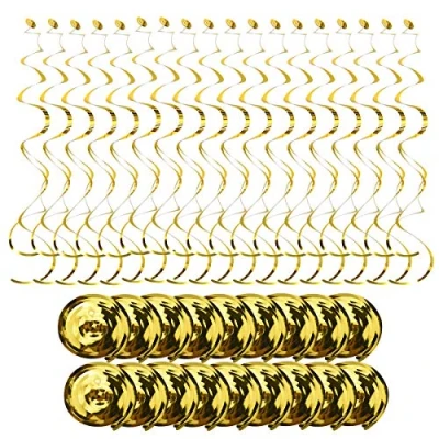Imagen de 18pcs Serpentinas Cumpleaños Espiral, Decoraciones Techo Forma Remolino, Reutilizables Adornos Colgar Remolino para Baby Shower, Boda, Navidad, Fiesta (Oro)